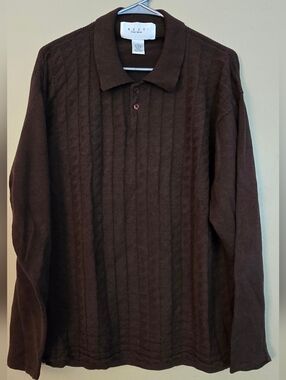 Next Men's Quilted Long Sleeve Polo in Brown